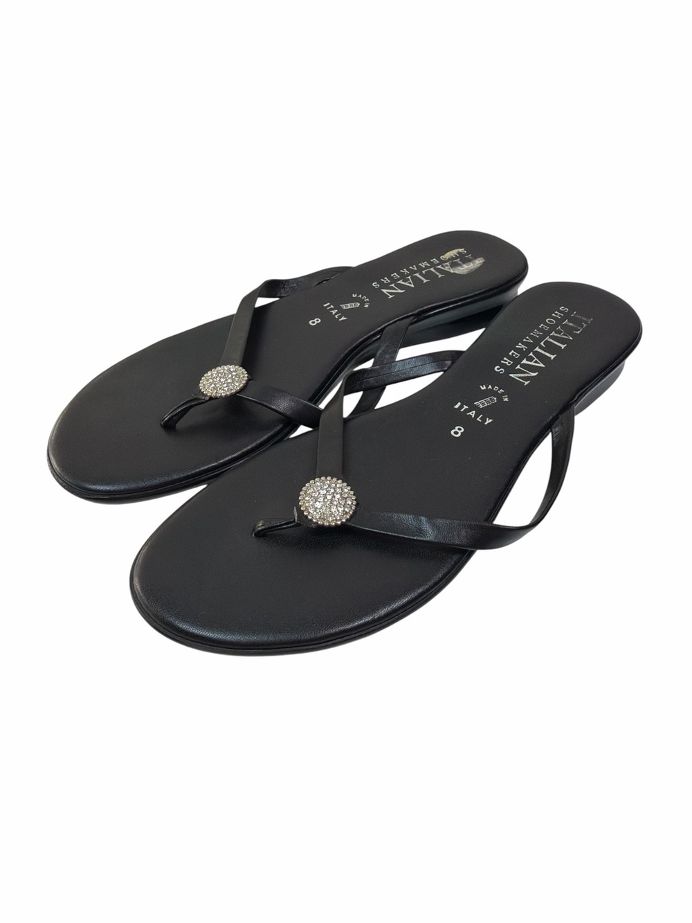 Italian Shoemakers Black Rhinestone Thong Sandals Women’s Size 8 Made in Italy